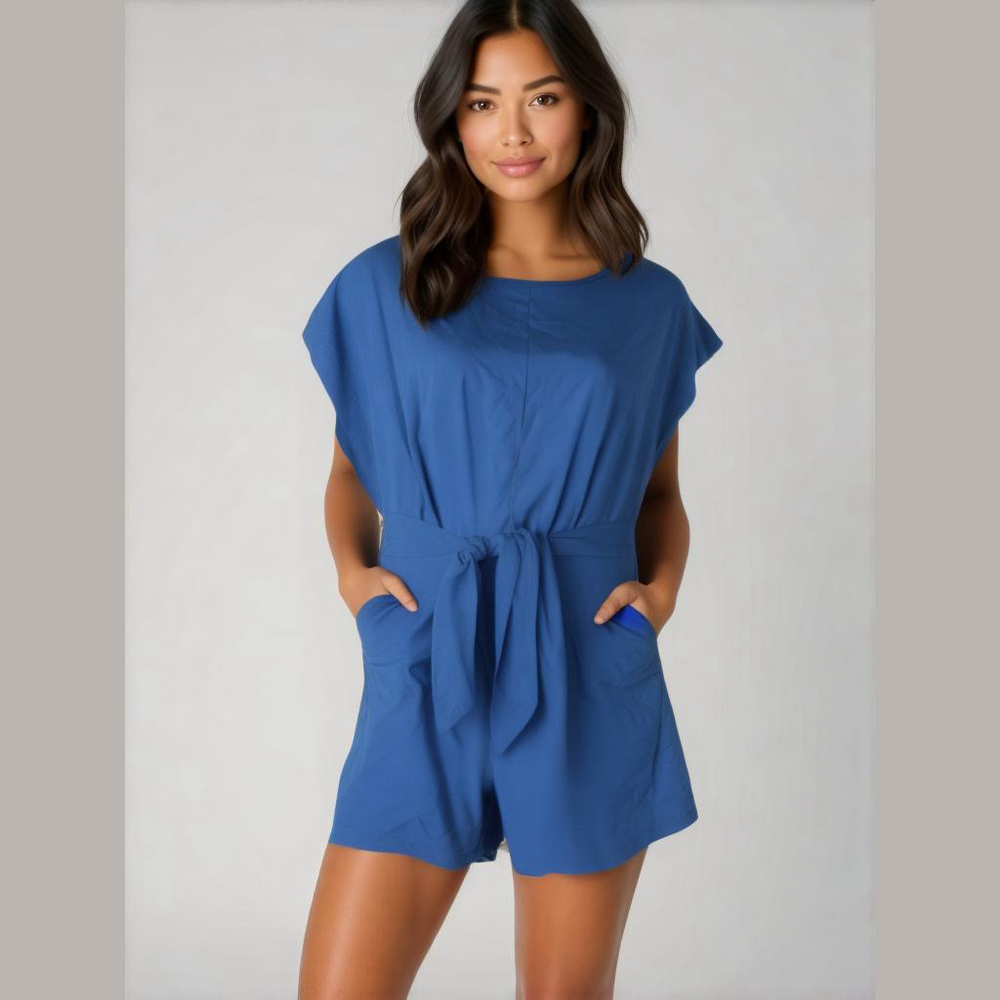 Cupshe Blue Sash Tie Open Back Romper Coverup NWT Size XL SKU0357
